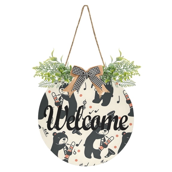 Bears and Music Welcome Sign for Front Door Wreath Door Sign for Farmhouse Porch Decoration Indoor Outdoor