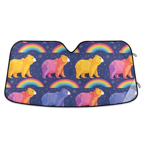 Bears and Rainbow Car Windshield Sun Shade Foldable Car Front Window Visor Heat and UV Protection 53x23.5