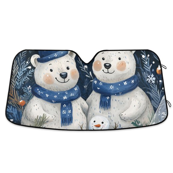 Bears and Snowman Leaves Snow Car Windshield Sun Shade Reflector Sunshade Foldable for Front Keeps Vehicle Cool