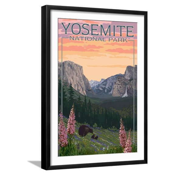 Bears and Spring Flowers  Yosemite National Park, California, Framed Art Print Wall Art by Lantern Press Sold by Art.Com