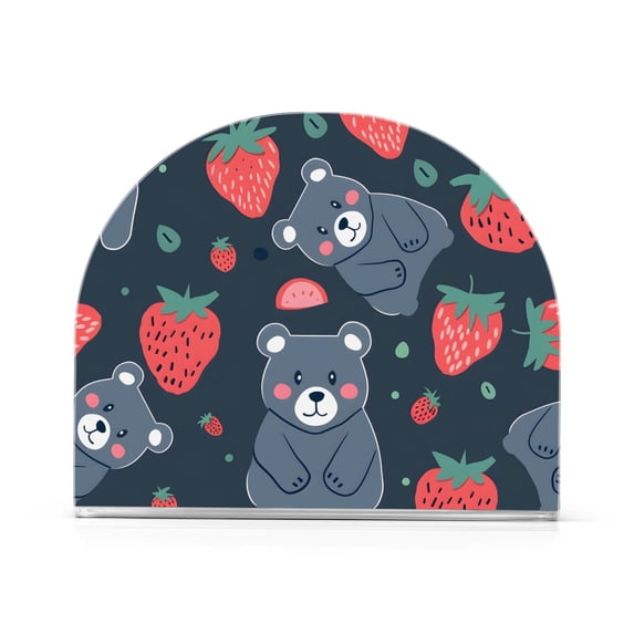 Bears and Strawberries Napkin Holder for Table Clear Napkin Stand Paper Holder Acrylic Organizer Dispenser Napkins for Dinner Kitchen Restaurant Room