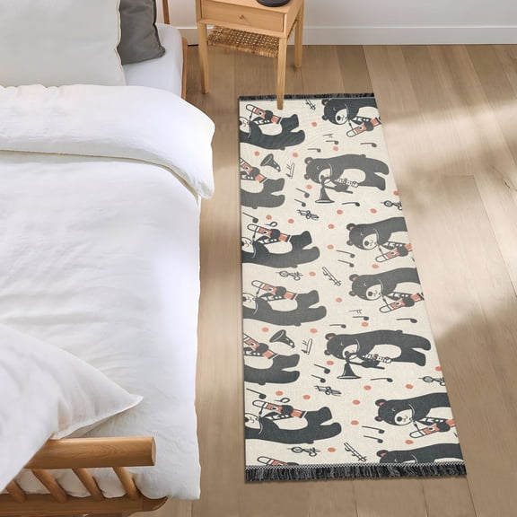 Bears and Tube Music Runner Area Rug 2x6 Soft Non-Slip Washable Bedside Carpet for Hallway Bedroom Living Room Home Decor