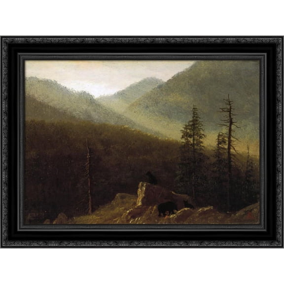 Bears in the Wilderness 24x19 Black Ornate Wood Framed Canvas Art by Bierstadt, Albert