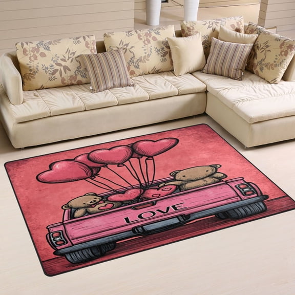 Bears with Heart Balloons Soft Polyester Area Rug 31''x20'', Non Slip, Memory Foam, Water Absorbent