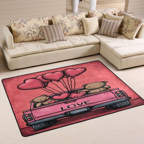 Bears with Heart Balloons Soft Polyester Area Rug 36''x24'', Non Slip, Memory Foam, Water Absorbent