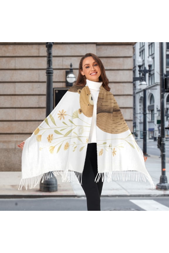 Bears with Leaves Flowers Winter Scarf for Women Fashion Warm Long Soft Blanket Scarves Gifts