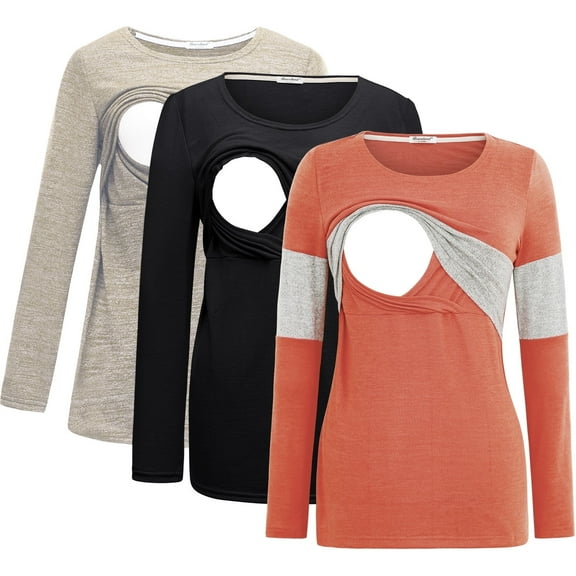 Bearsland Female Long Sleeve Maternity Nursing Top Breastfeeding Shirts 3-Pack