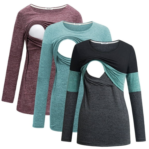 Bearsland Female Long Sleeve Maternity Nursing Top Breastfeeding Shirts 3-Pack