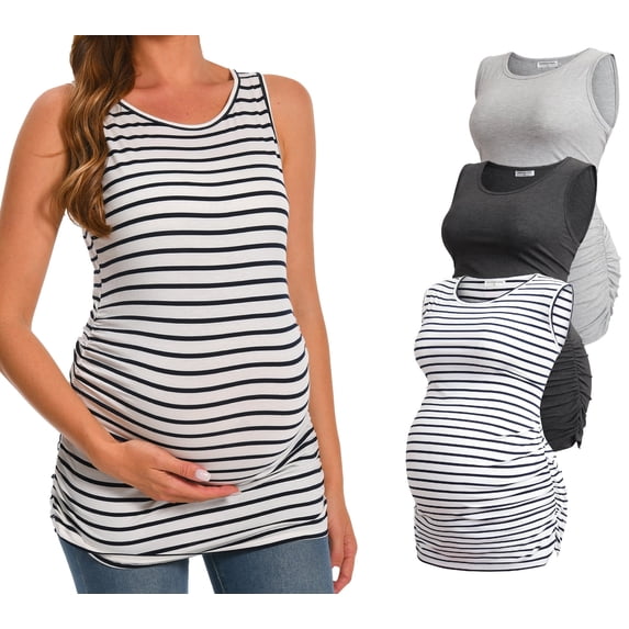 Bearsland Female Maternity Tank Tops Ruched Side Vest Sleeveless Pregnacy T-Shirt 3-Pack