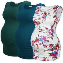 Bearsland Female Maternity Tank Tops Ruched Side Vest Sleeveless Pregnacy T-Shirt 3-Pack