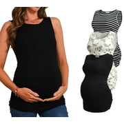 Bearsland Female Maternity Tank Tops Ruched Side Vest Sleeveless Pregnancy Shirt 3-Pack