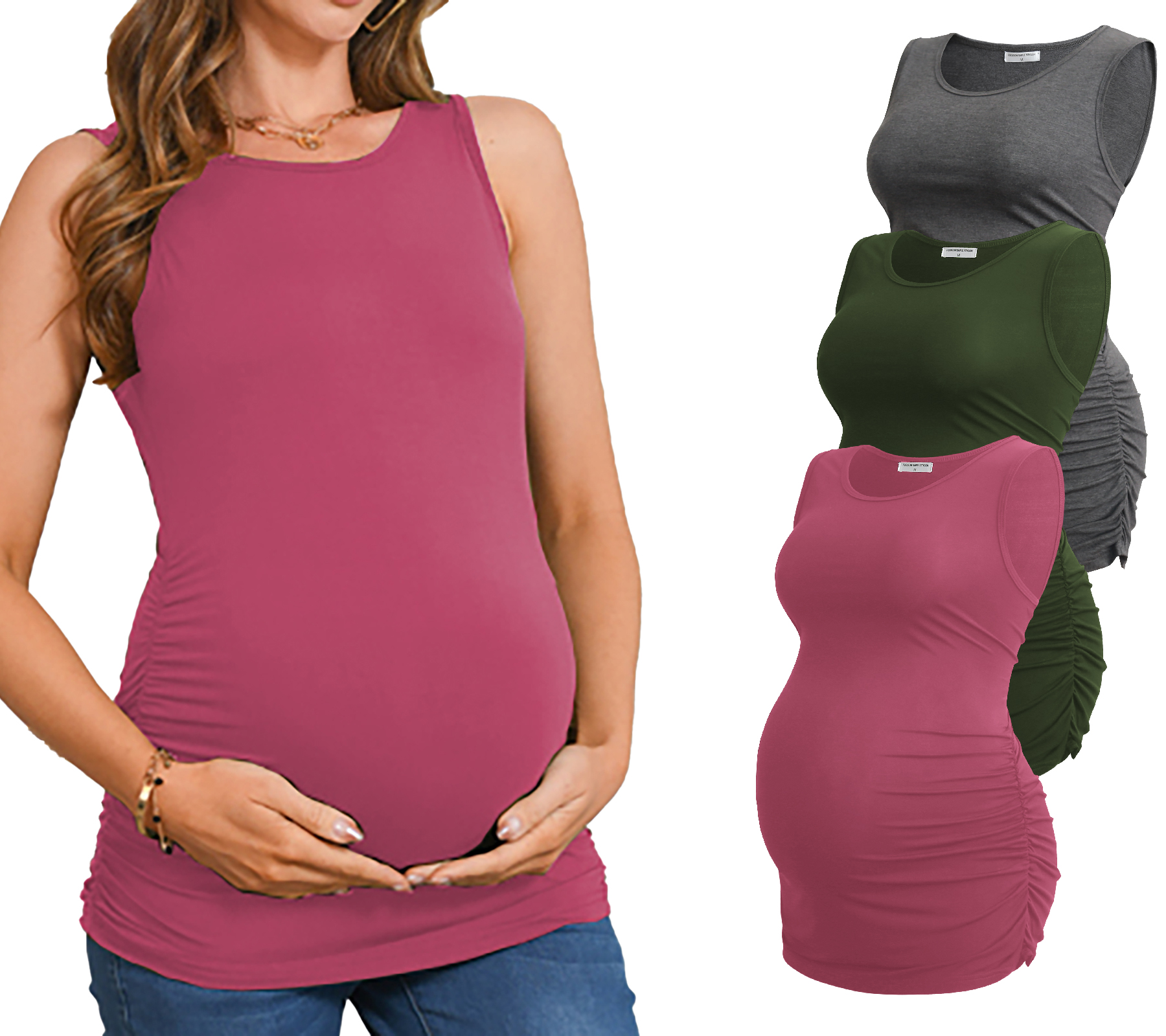 Bearsland Female Maternity Tank Tops Ruched Side Vest Sleeveless Pregnancy Shirt 3-Pack