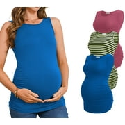 Bearsland Female Maternity Tank Tops Ruched Side Vest Sleeveless Pregnancy Shirt 3-Pack