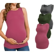 Bearsland Female Maternity Tank Tops Ruched Side Vest Sleeveless Pregnancy Shirt 3-Pack