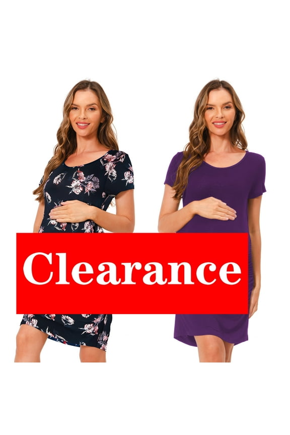 Female Short Sleeve Knee-Length Maternity Dress Side Ruched Pregnancy Bodycon Dress 2-Pack