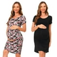 thumbnail image 1 of Bearsland Female Short Sleeve Knee-Length Maternity Dress Side Ruched Pregnancy Bodycon Dress 2-Pack, 1 of 7