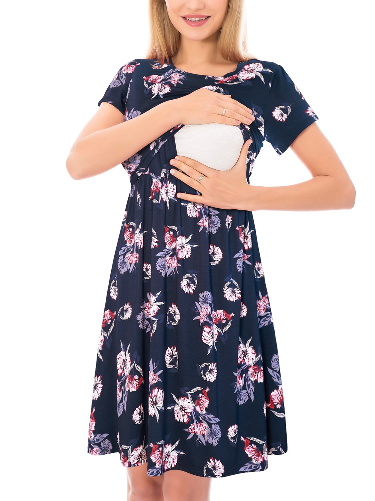 Bearsland Women’s Short Sleeve Midi Maternity Nursing Dress Casual — free download