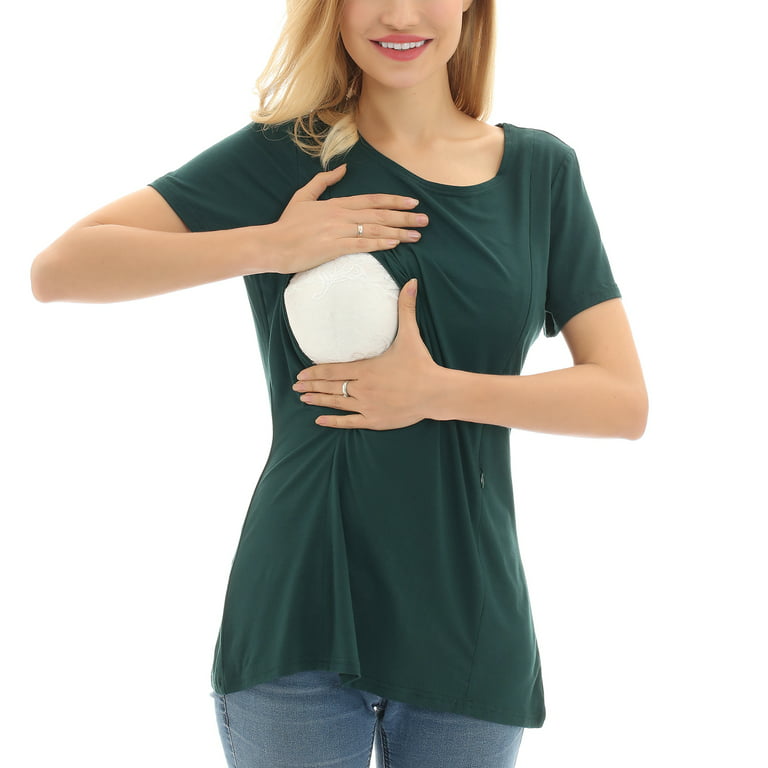 Bearsland Women Short Sleeve Maternity Nursing Shirt Breastfeeding Top  Blouse,GN-XXL