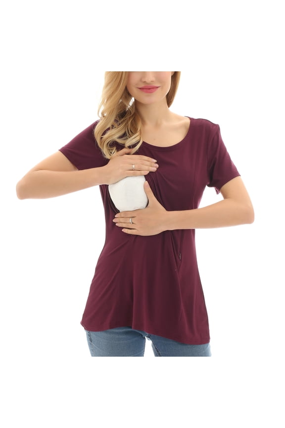 Women's Plus Size Short Sleeve Maternity Nursing Shirt Breastfeeding Top Blouse