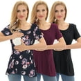 thumbnail image 1 of Bearsland Women's Plus Size Short Sleeve Maternity Nursing Shirt Breastfeeding Top Blouse 3-Pack, 1 of 6