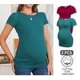 thumbnail image 1 of Bearsland Women’s Cotton Breathable Short Sleeve Maternity Shirt Casual Side Ruched Tunic Pregnancy Top Clothes 2-Pack, 1 of 5
