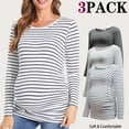 thumbnail image 1 of Bearsland Women's Long Sleeve Maternity Shirts Casual Tunic Side Ruched Tops Pregnancy Clothes 3-Pack, 1 of 8