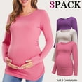 thumbnail image 1 of Bearsland Women's Long Sleeve Maternity Shirts Casual Tunic Side Ruched Tops Pregnancy Clothes 3-Pack, 1 of 10