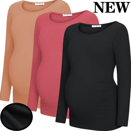 Bearsland Women's Long Sleeve Maternity Shirts Casual Tunic Side Ruched Tops Pregnancy Clothes 3-Pack