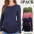 thumbnail image 1 of Bearsland Women's Long Sleeve Maternity Shirts Casual Tunic Side Ruched Tops Pregnancy Clothes 3-Pack, 1 of 10
