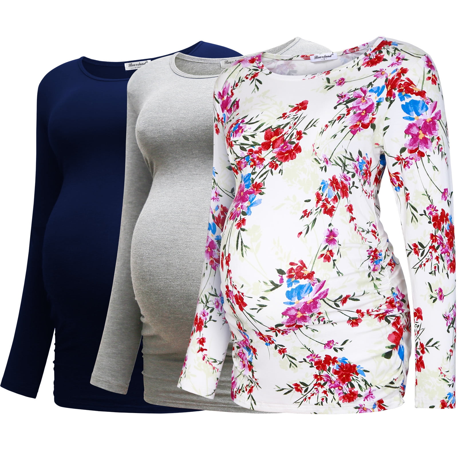 Bearsland Women's Long Sleeve Maternity Tops Casual Side Ruched Clothes