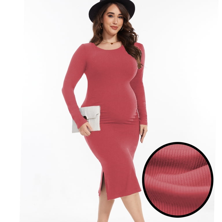 Bearsland Women's Long Sleeve Ribbed Knit Side Slit Maternity Dress Casual  Ruched Bodycon Sweater Dress Pregnancy Clothes - Walmart.com