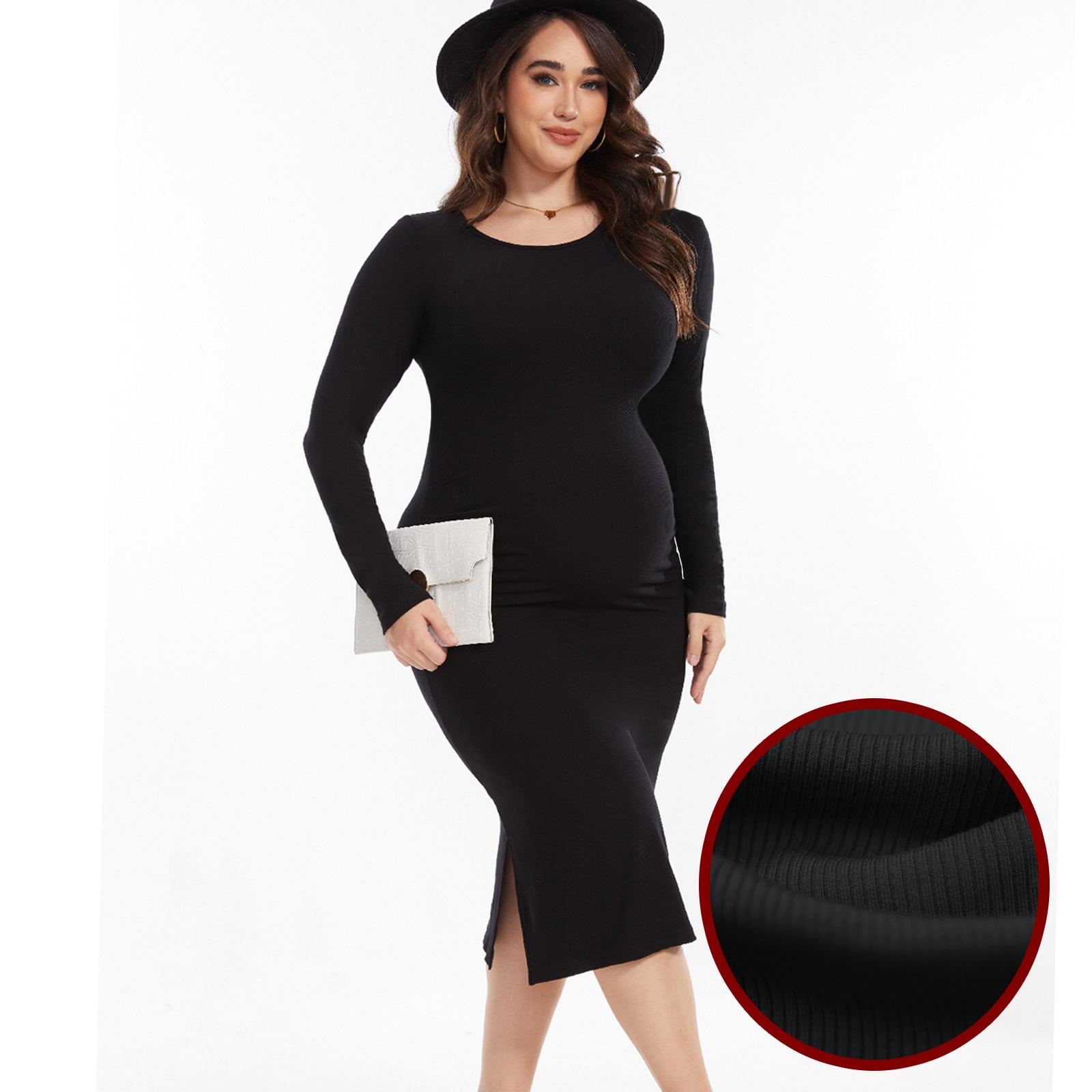 Bearsland Women's Long Sleeve Ribbed Knit Side Slit Maternity Dress Casual  Ruched Bodycon Sweater Dress Pregnancy Clothes - Walmart.com