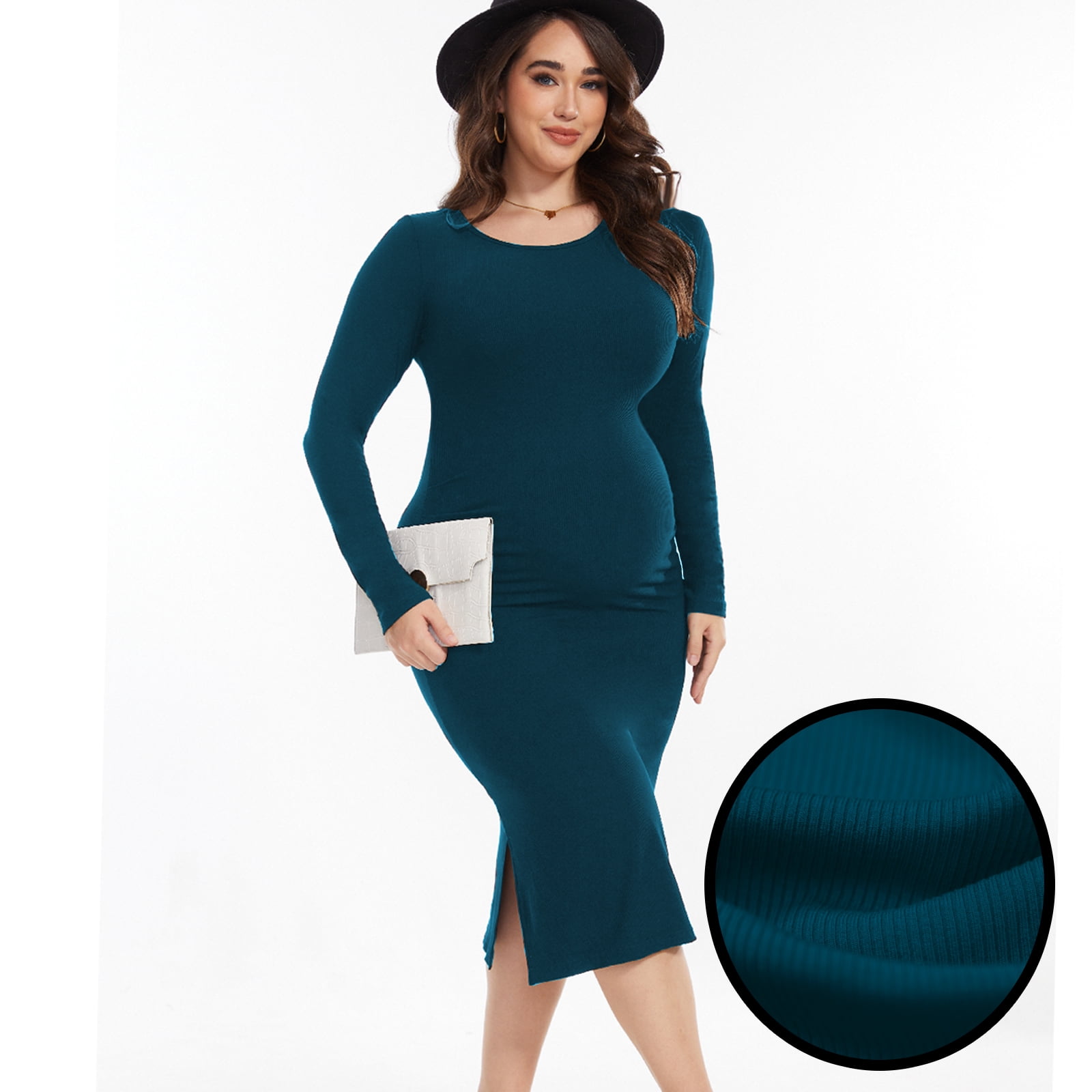 Women's V-Neck Button Down Ribbed Bodycon Sweater Dress - Color Blocked Midi Dress For Party & Casual