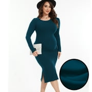 Bearsland Women's Long Sleeve Ribbed Knit Side Slit Maternity Dress Casual Ruched Bodycon Sweater Dress Pregnancy Clothes