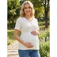 thumbnail image 1 of Bearsland Women's Maternity Clothes Embellished Lace Ruffle Top V-neck Short Sleeve Pregnancy Blouse, 1 of 7