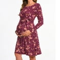 thumbnail image 1 of Bearsland Women’s Maternity Midi Dress Long Sleeve Casual Stretchy Pregnacy Dresses With Belt, 1 of 4