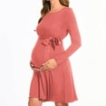 thumbnail image 1 of Bearsland Women’s Maternity Midi Dress Long Sleeve Casual Stretchy Pregnancy Dresses With Belt, 1 of 5