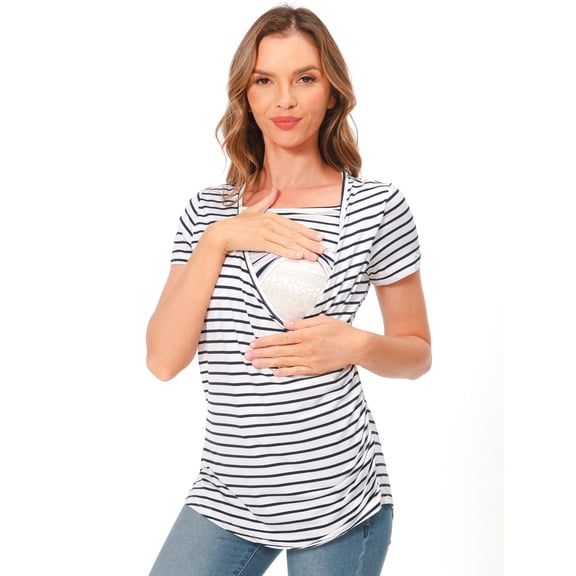 Bearsland Women's Maternity Nursing Tops Short Sleeve Side Ruched Breastfeeding Shirt