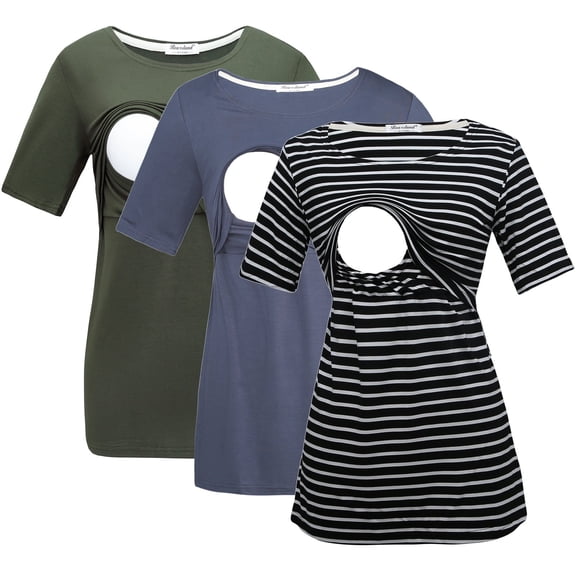Bearsland Women's Maternity Short Sleeve Breastfeeding Nurding Tops T-Shirts 3-Pack