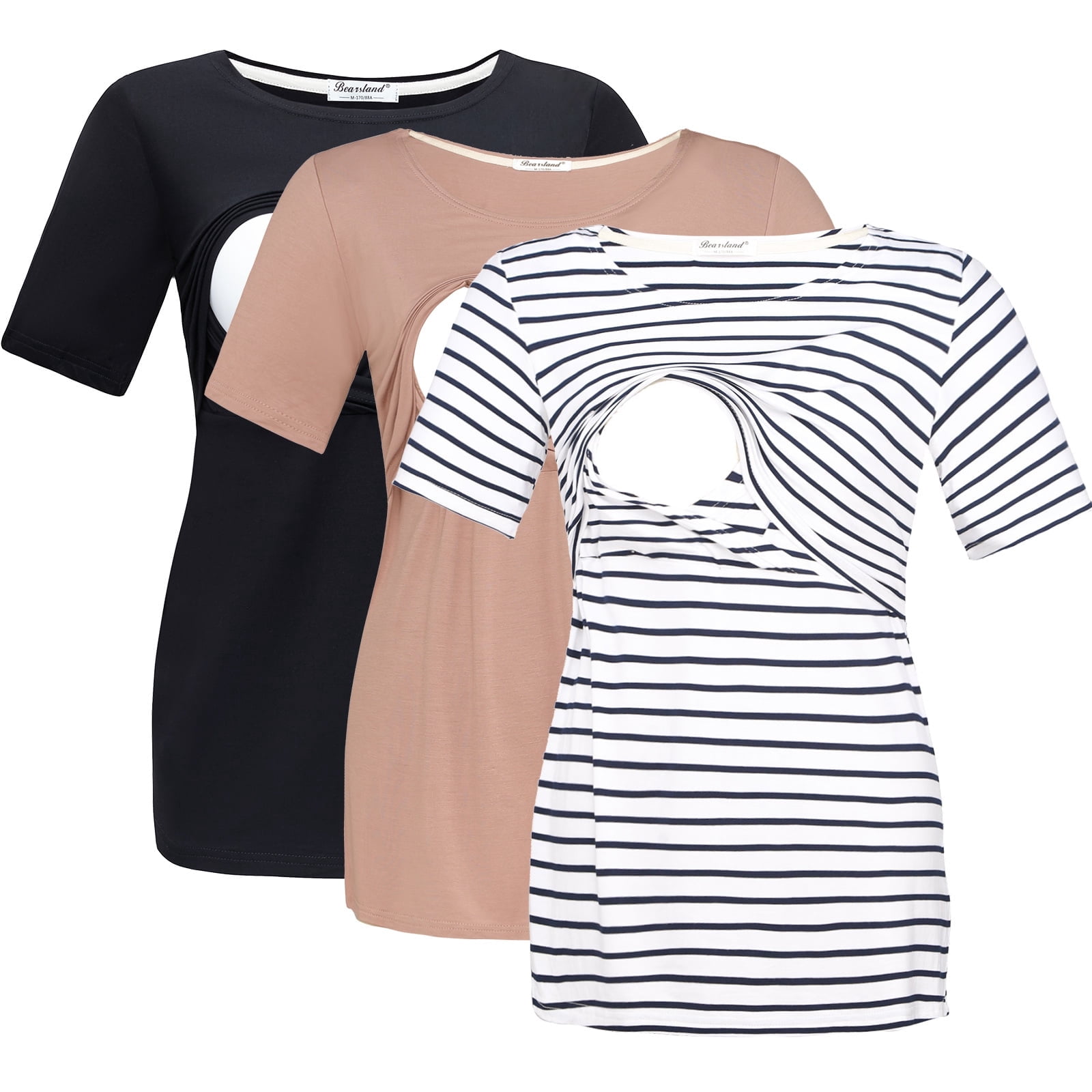 Bearsland Women's Maternity Short Sleeve Breastfeeding Nurding Tops T-Shirts 3-Pack
