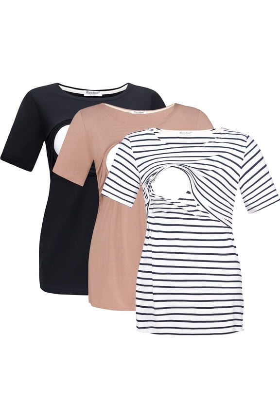 Women's Maternity Short Sleeve Breastfeeding Nurding Tops T-Shirts 3-Pack