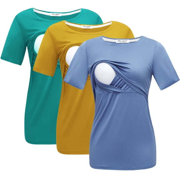 Bearsland Women's Maternity Short Sleeve Breastfeeding Nurding Tops T-Shirts 3-Pack