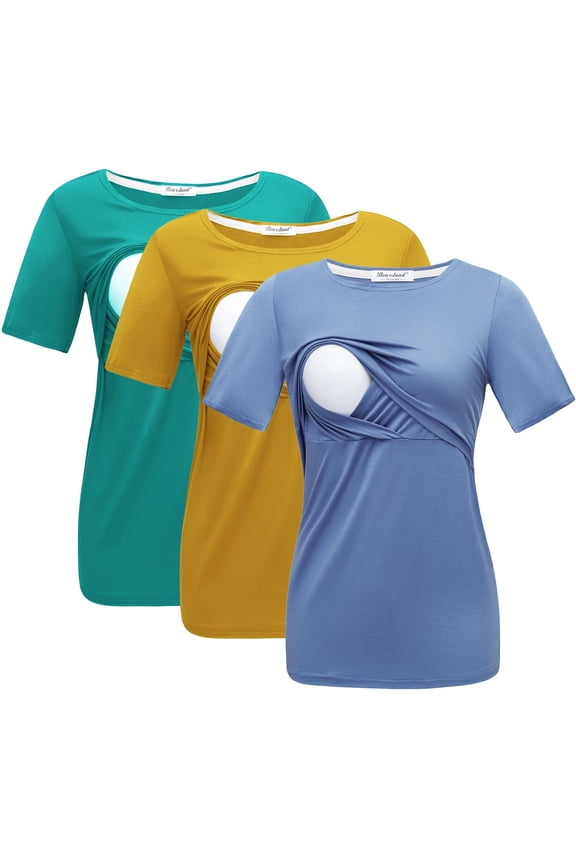 Women's Maternity Short Sleeve Breastfeeding Nurding Tops T-Shirts 3-Pack