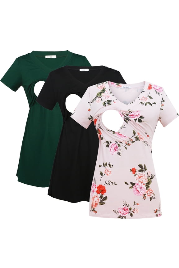 Women's Maternity Short Sleeve Breastfeeding Nurding Tops T-Shirts 3-Pack