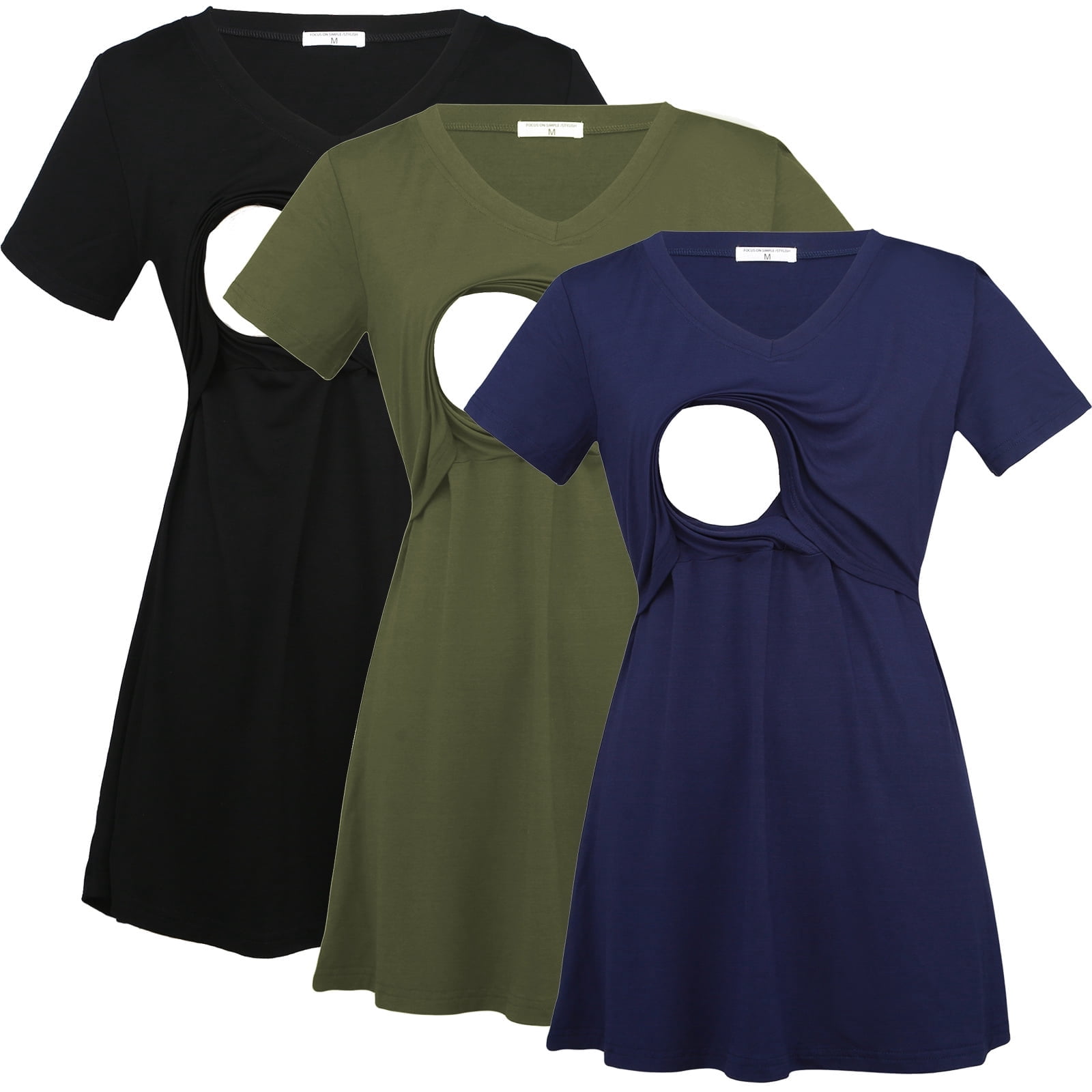Bearsland Women's Maternity Short Sleeve Breastfeeding Nurding Tops T-Shirts 3-Pack