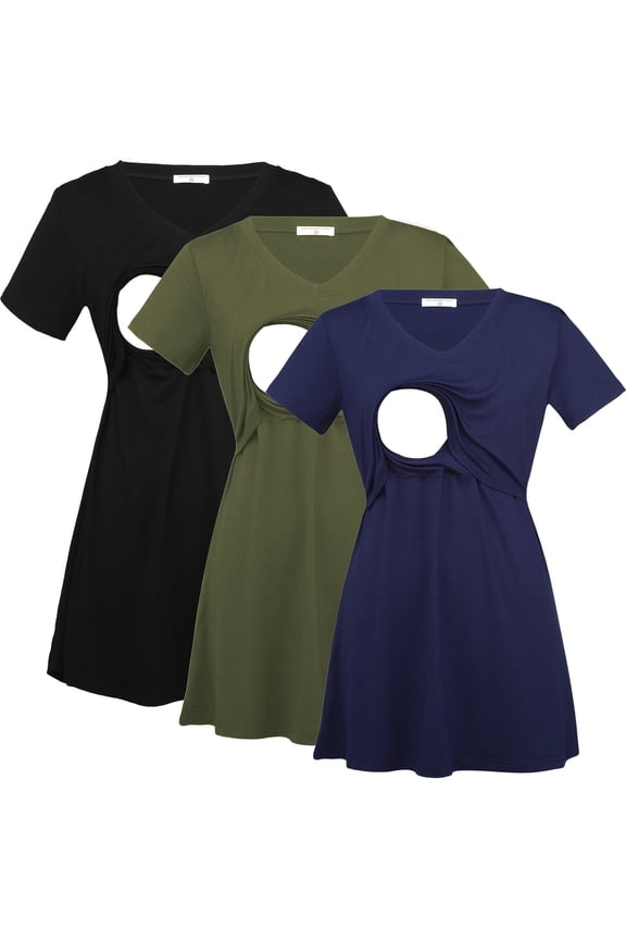 Women's Maternity Short Sleeve Breastfeeding Nurding Tops T-Shirts 3-Pack