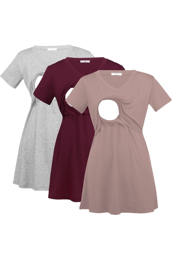 Women's Maternity Short Sleeve Breastfeeding Nurding Tops T-Shirts 3-Pack