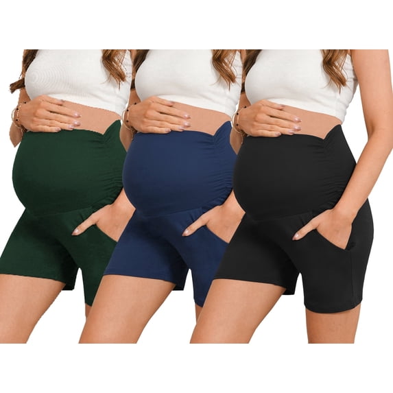 Bearsland Women's Maternity Shorts Over Belly Pregnancy Yoga Workout Lounge Pajama Sleep Shorts With Pocket 3-Pack