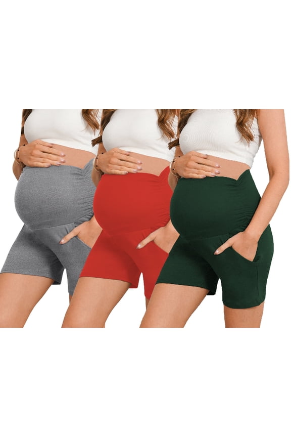 Women's Maternity Shorts Over Belly Pregnancy Yoga Workout Lounge Pajama Sleep Shorts With Pocket 3-Pack