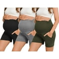 thumbnail image 1 of Bearsland Women's Maternity Shorts over Belly Pregnancy Yoga Workout Lounge Pajama Shorts with Pocket 3-Pack, 1 of 6